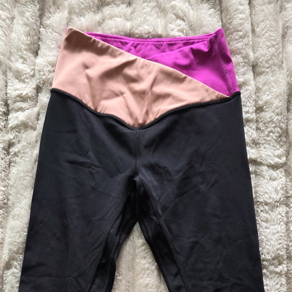 Victoria's Secret V-Waist Colorblock Leggings - Black with Pink & Peach Accents